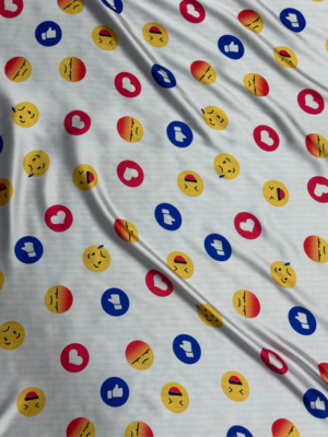16 White Emoji Digital Print Shot Silk