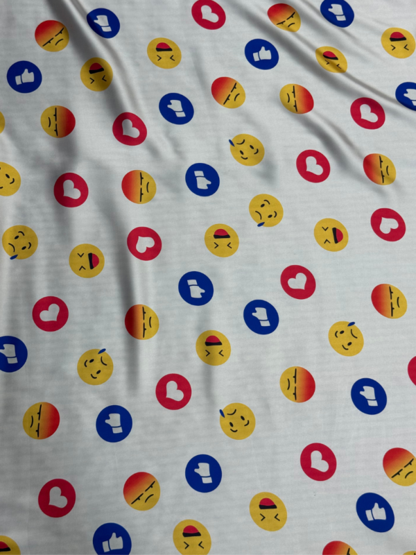 White Emoji Digital Print Shot Silk