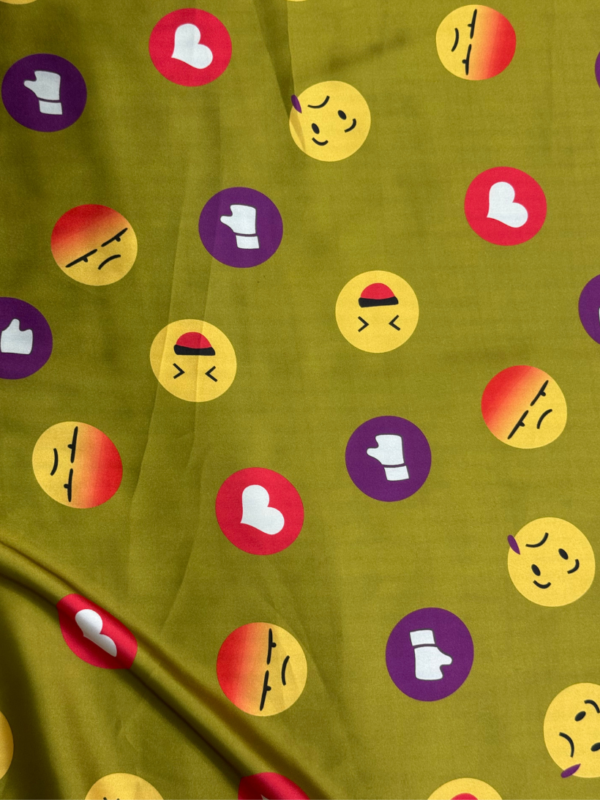 23 Olive Green Emoji Digital Print Shot Silk