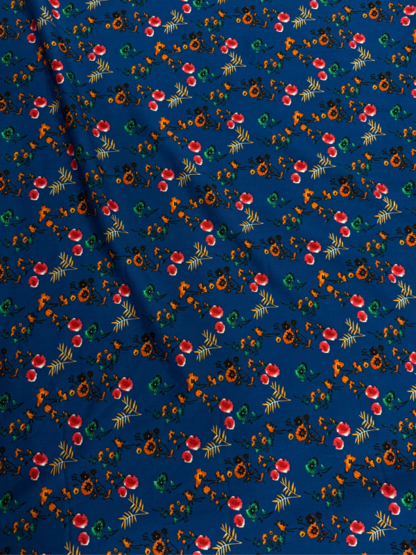 Dark Royal Blue Floral Linen Boski