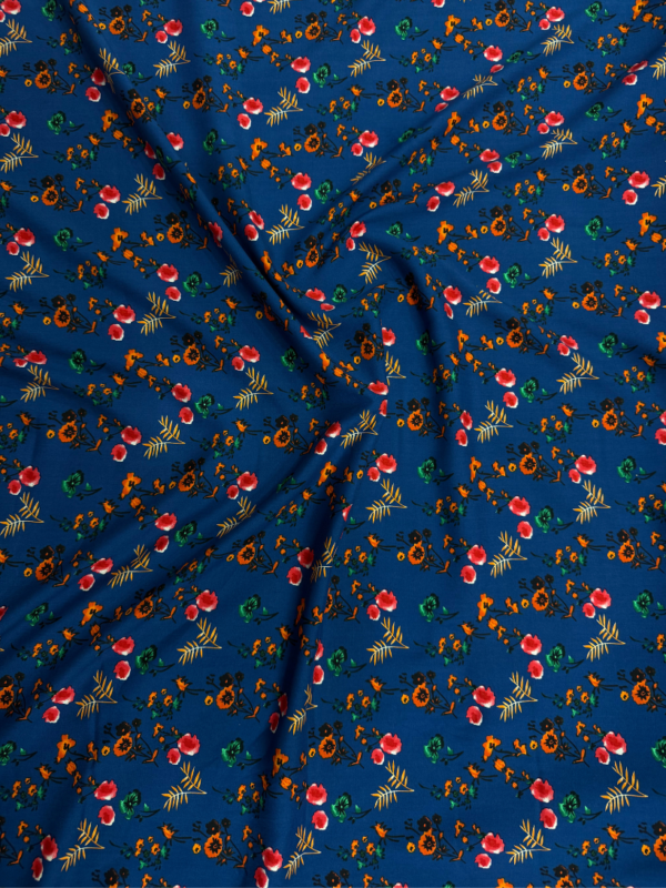 Dark Royal Blue Floral Linen Boski