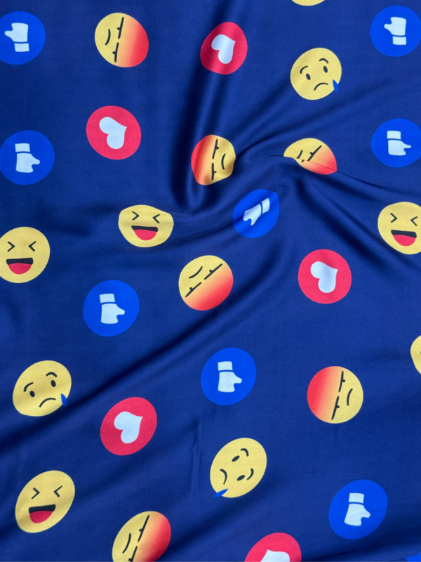6 Blue Emoji Print Shot Silk