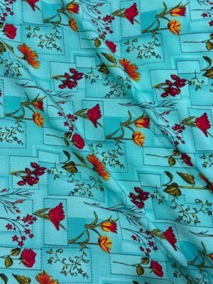 Aqua Green Floral Linen Boski
