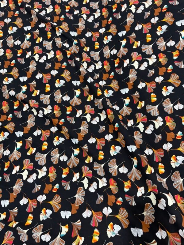878 Classic Black Leaves Floral Linen Boski