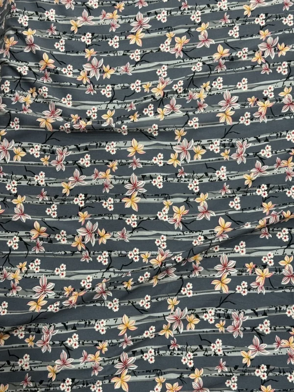 3 Slate Grey Stripe Floral Linen Boski