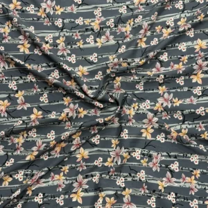 3 Slate Grey Stripe Floral Linen Boski
