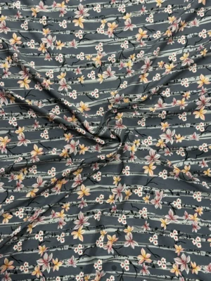 3 Slate Grey Stripe Floral Linen Boski
