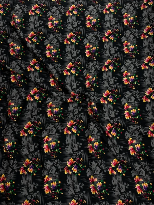 Black Bunch Floral Linen Boski