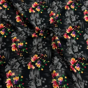 Black Bunch Floral Linen Boski