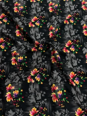 Black Bunch Floral Linen Boski