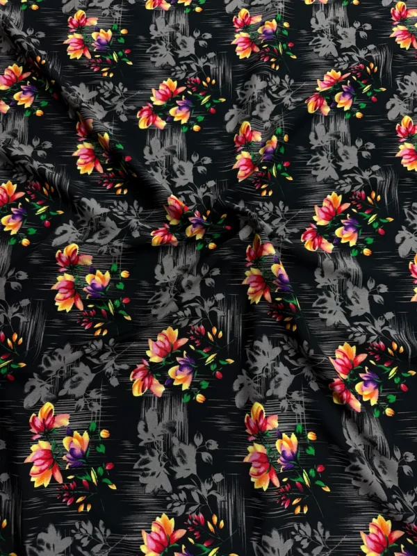 Black Bunch Floral Linen Boski