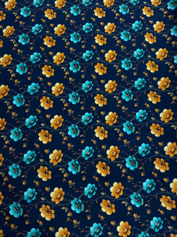Navy Blue Floral Linen Boski