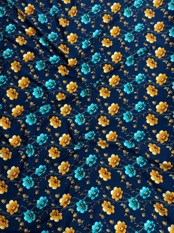 Navy Blue Floral Linen Boski